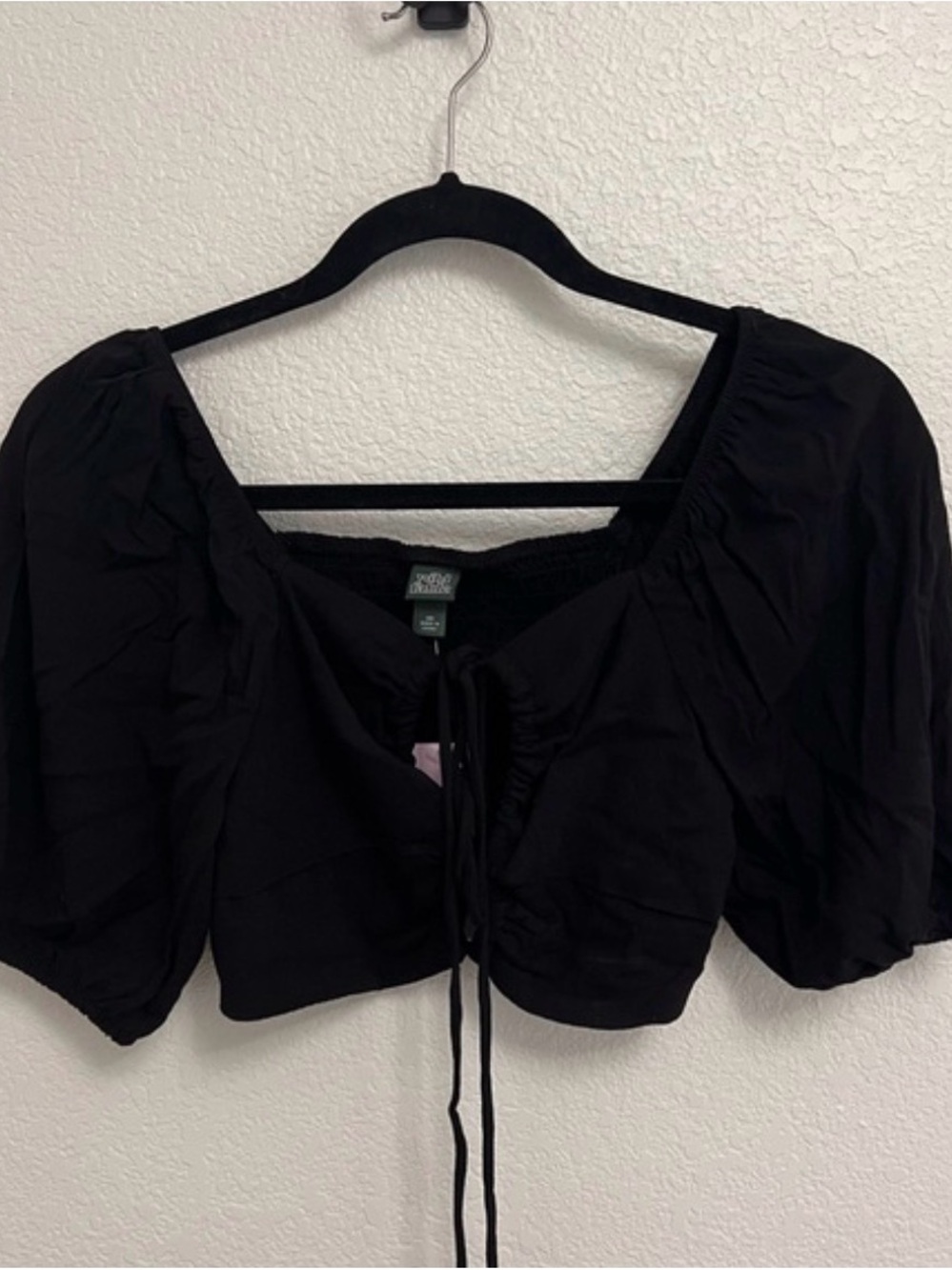 wild fable Black Puff-Sleeve Tie-Front Crop Top